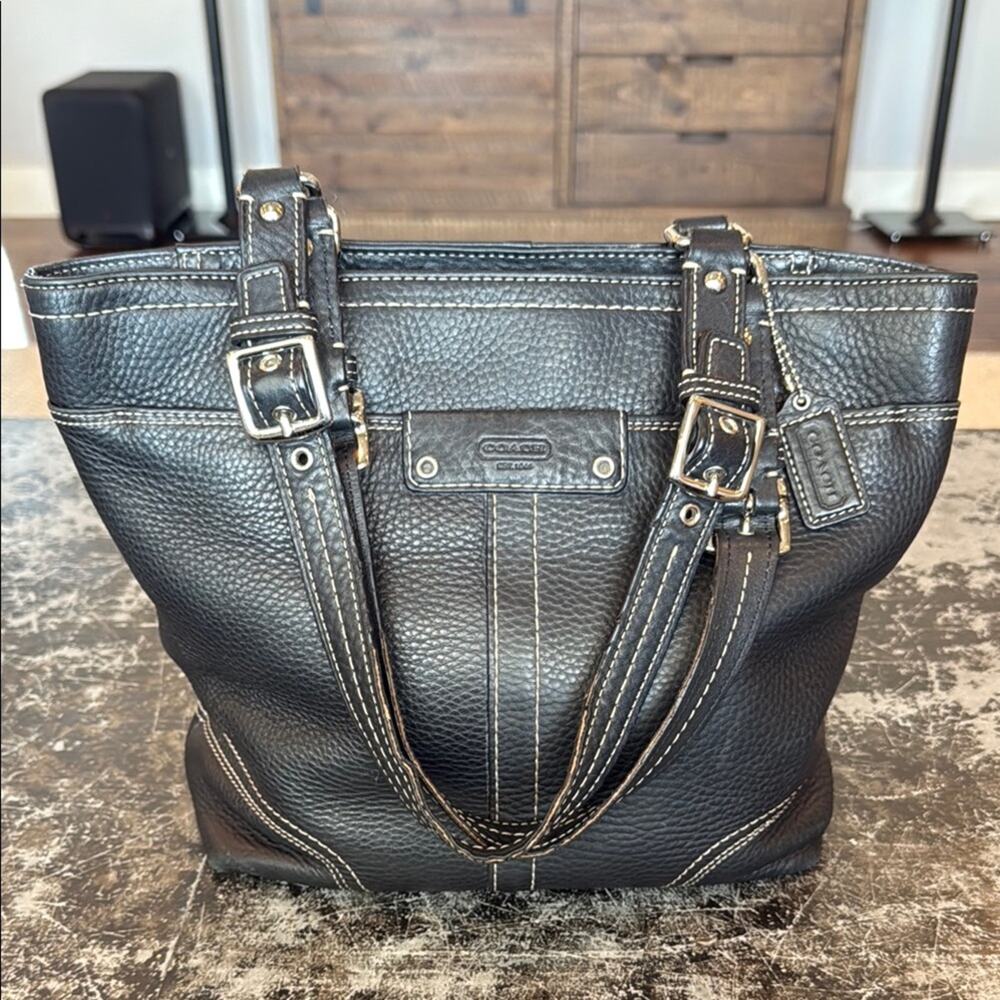 Coach Black Vintage Hamilton Pebbled Leather Handbag Tote Bag 13089